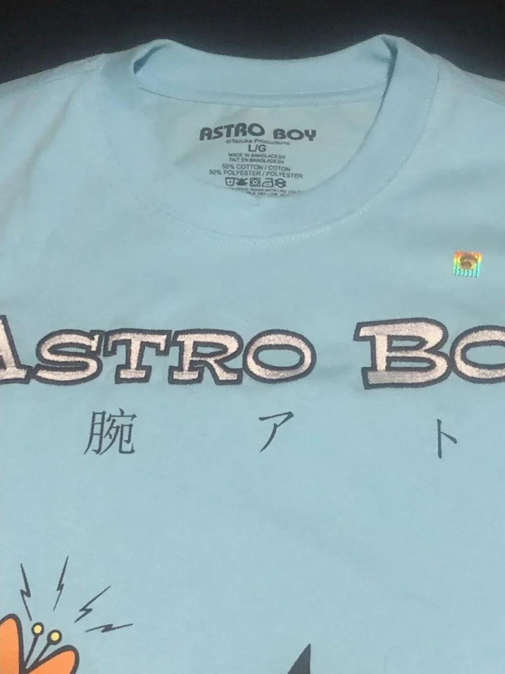 Astro Boy Flower Embroidered Light Blue Short Sleeve T-Shirt, Size Large - Picture 3 of 4